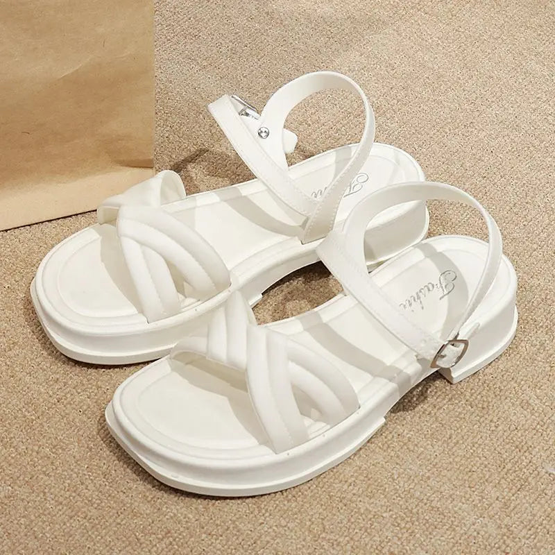 Sandales à talons épais pour femme – Chaussures d'été décontractées à enfiler, sandales mode confortables à talon bas pour un usage quotidien