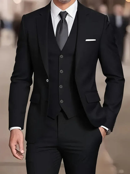 Traje de hombre beige de 3 piezas – Americana de esmoquin formal, chaleco y pantalones, traje de boda para novio, padrino de boda o graduación