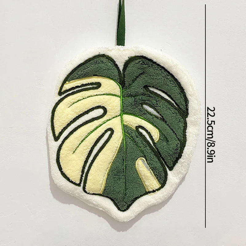 Essuie-mains Feuille – Serviette suspendue douce et absorbante pour la salle de bain et la cuisine, Gant de toilette décoratif, Serviette mouchoir à séchage rapide, Accessoire de nettoyage pour la maison