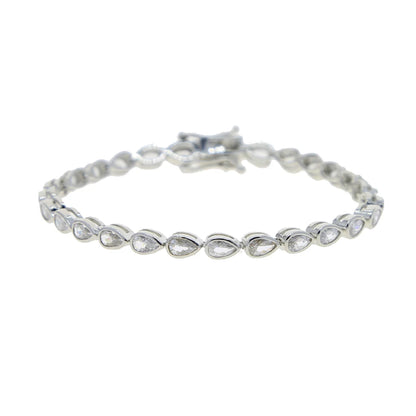 Pulsera de tenis 5A CZ – Pulsera geométrica de cristal de circonita cúbica con bisel para mujer | Joyería de moda clásica de lujo
