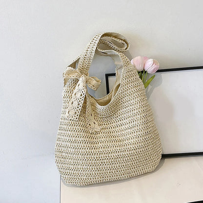 Sac à bandoulière en rotin tressé pour femmes – Grand sac cabas en paille tressée, sac de plage d'été pour femmes, sac de voyage décontracté pour les vacances, le shopping et un usage quotidien