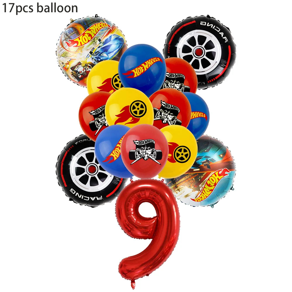 Happy Wheels Racing Party Tableware Set – Racing-Themed Paper Cups, Plates & Banner Decorations with Party Favors for Boys' Birthdays