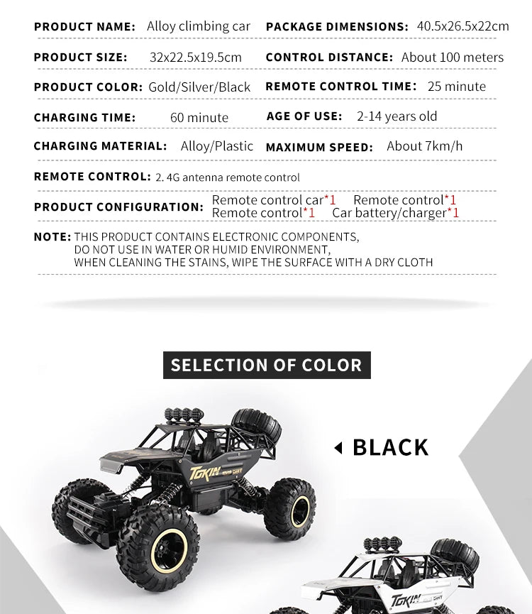 Oike Coche teledirigido 4x4 todoterreno 4WD RC Rock Crawler, coche RC de carreras y drifting todoterreno para niños y adultos