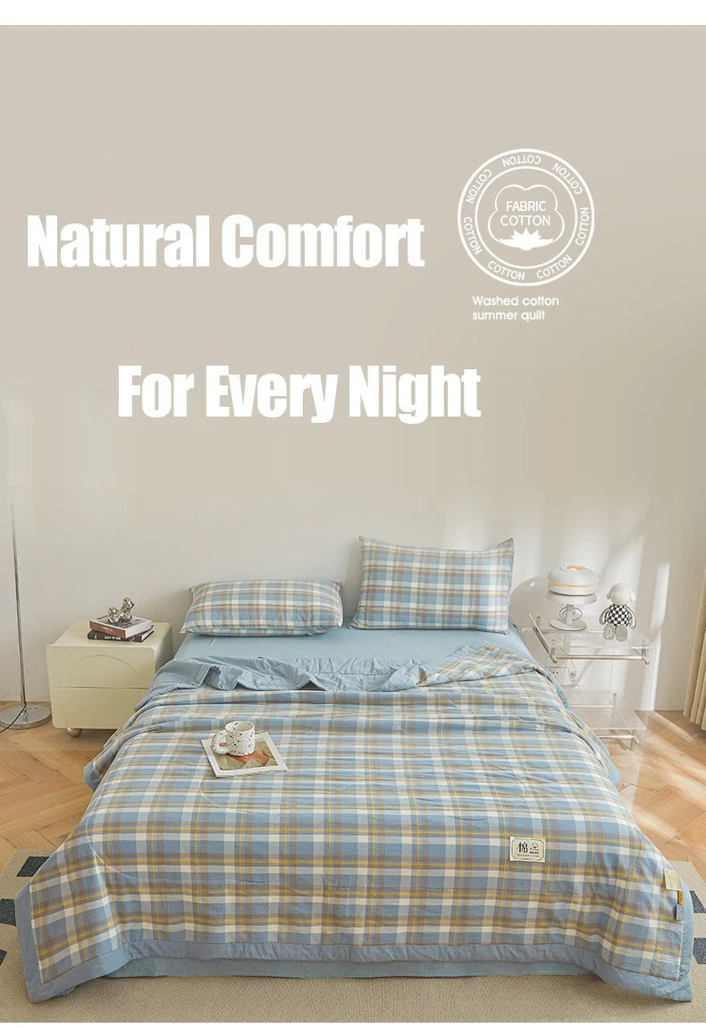 100% Cotton Summer Quilt – Lightweight Long Staple Cotton Comforter for Twin, Queen & Double Beds