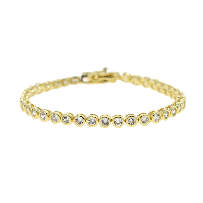 Pulsera de tenis 5A CZ – Pulsera geométrica de cristal de circonita cúbica con bisel para mujer | Joyería de moda clásica de lujo