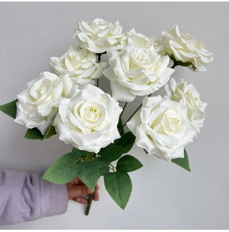 Ramo de rosas de diamantes de 9 cabezas – Rosas artificiales sintéticas con detalles de diamantes brillantes, arreglo floral realista para boda, decoración del hogar, sala de estar y regalo