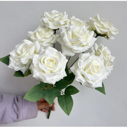 Ramo de rosas de diamantes de 9 cabezas – Rosas artificiales sintéticas con detalles de diamantes brillantes, arreglo floral realista para boda, decoración del hogar, sala de estar y regalo