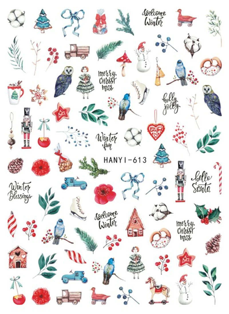 3D Christmas Nail Art Stickers – Snowflake & Winter Tree Nail Decals for Nail Tips Decoration