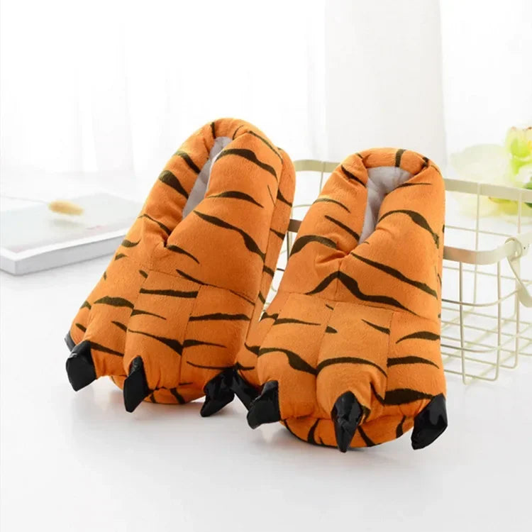 Women’s Plush Animal Slippers – Thick Fluffy Non-Slip Indoor House Shoes with Dinosaur, Cow, Cat Paw & Claw Designs