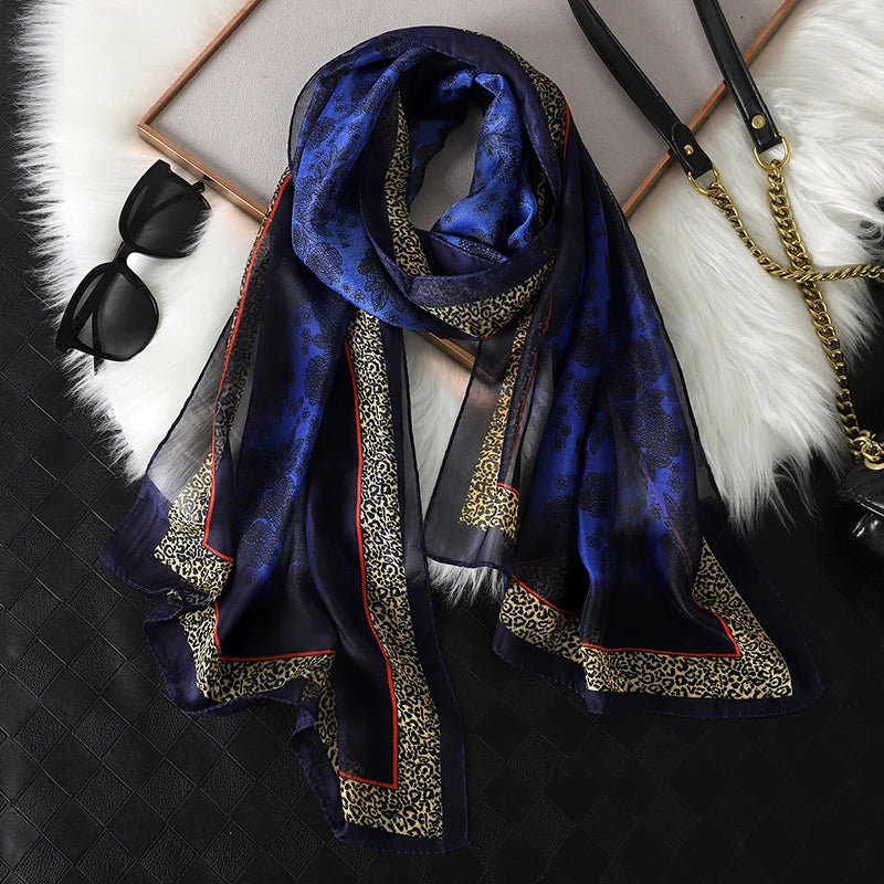 Women's Printed Chiffon Scarf Shawl – Lightweight Silk-Feel Long Wrap for Beach, Travel & Outdoor Wear, Fashion Headband Accessory