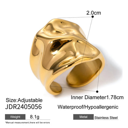 Bague creuse ajustable plaquée or 18 carats - Bague de mode minimaliste en acier inoxydable pour femme