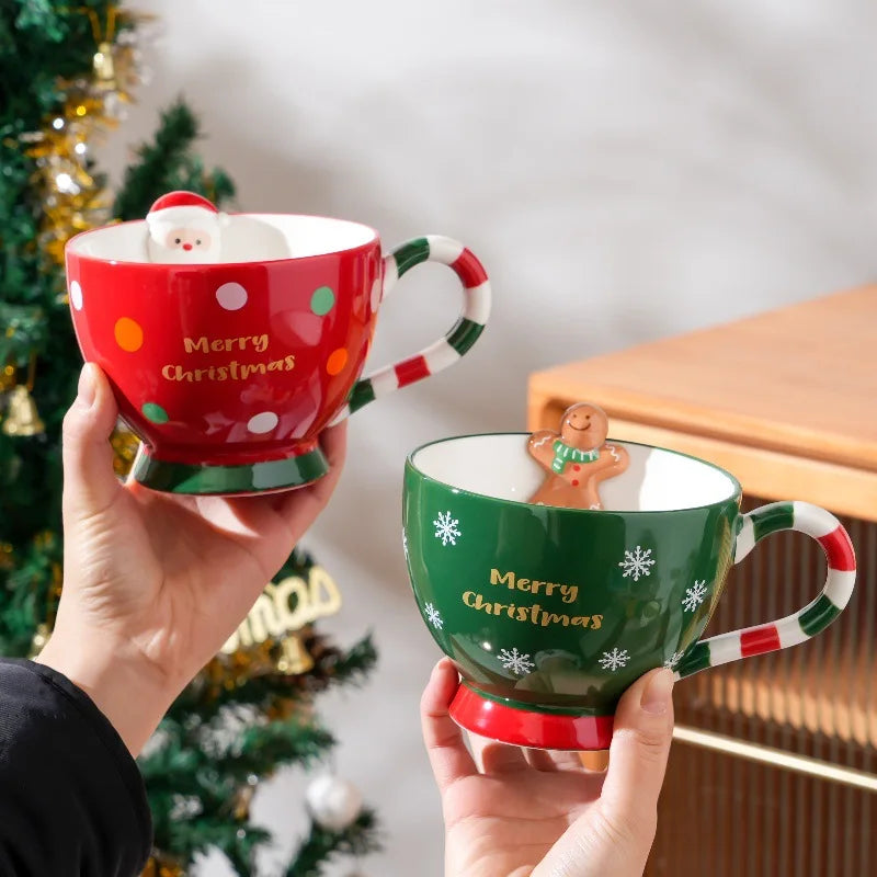 500ML Santa Claus Ceramic Mug – Embossed Cartoon Christmas Coffee & Milk Cup for Breakfast, Home & Office Holiday Gift