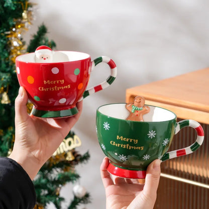 500ML Santa Claus Ceramic Mug – Embossed Cartoon Christmas Coffee & Milk Cup for Breakfast, Home & Office Holiday Gift