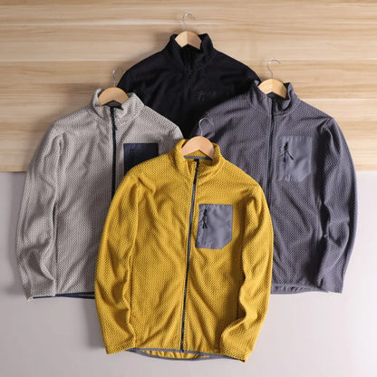 Men's Lightweight Fleece Jacket Quick-Dry Breathable Stand Collar Sports Coat Casual Outdoor Jacket for Spring and Everyday Wear