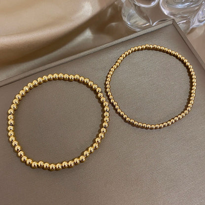 Pulsera de cuentas de acero inoxidable Greatera – Pulsera de cadena elástica tricolor bañada en oro de 3/4 mm para mujer | Regalo de joyería de moda impermeable