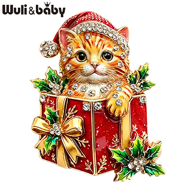 Wuli&baby Blue & White Porcelain Christmas Brooches for Women – Santa Claus, Cat, Christmas Tree & Nutcracker Brooch Pins for New Year