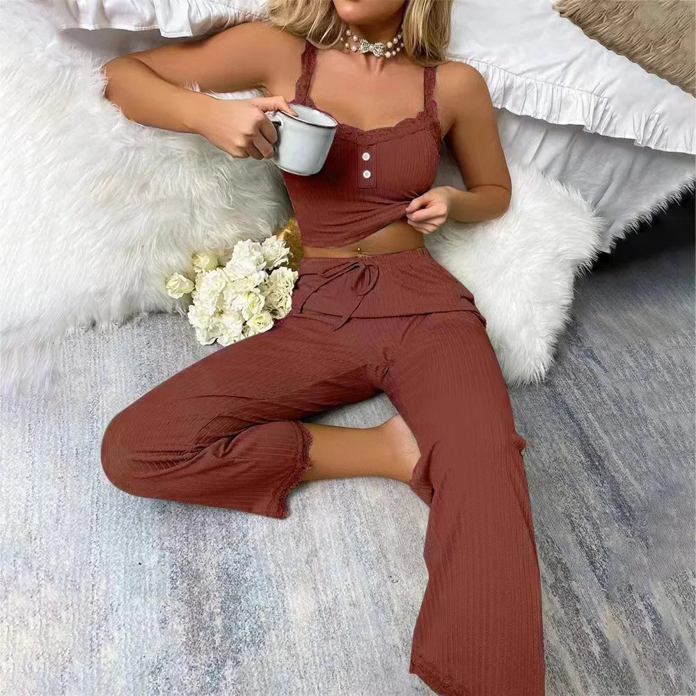 Ensemble de pyjama d'automne pour femme – Haut et pantalon 2 pièces à manches longues, pyjama et tenue de détente doux et confortable