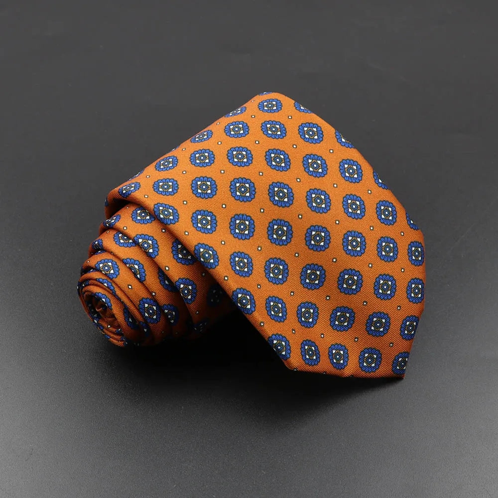 Men's 7.5cm Soft Silk Necktie – Floral & Dot Pattern Tie for Weddings, Business, Parties & Formal Wear