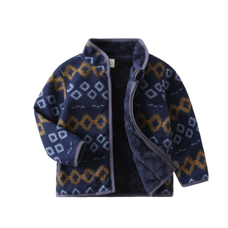 Kids Cartoon Print Fleece Jacket, Long Sleeve Warm Coat for Baby Boys and Girls, Soft Autumn Winter Outerwear for Children