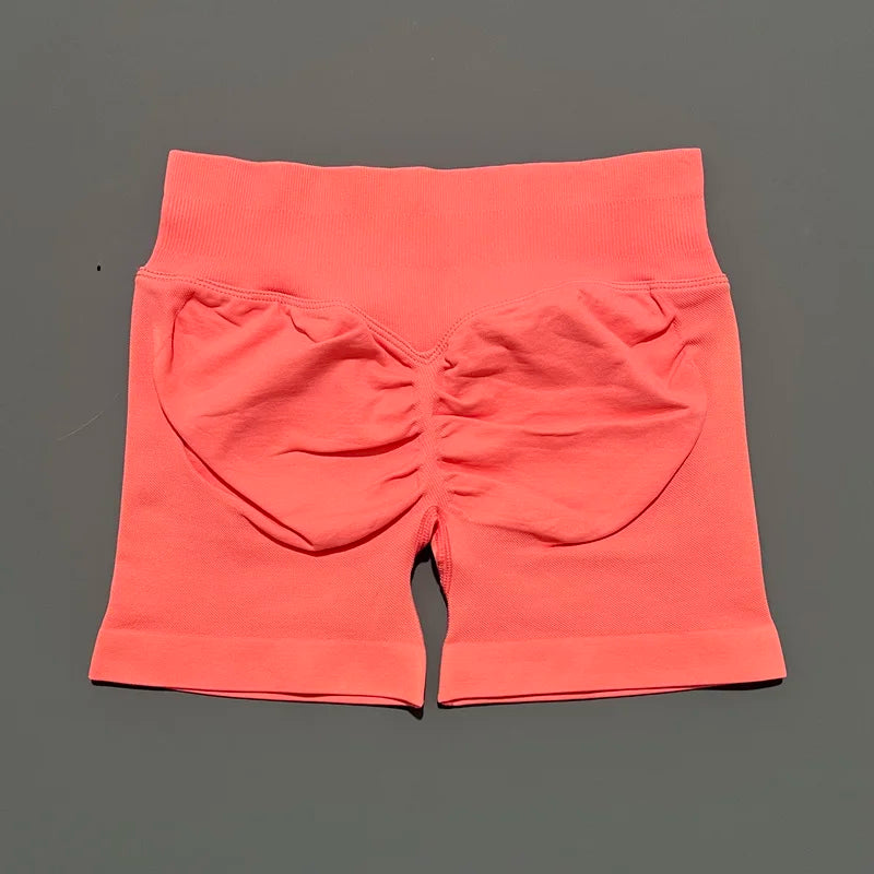 HISTELLO Pantalones cortos de yoga sin costuras de 4.5" para mujer – Pantalones cortos deportivos de talle bajo con efecto fruncido para gimnasio, fitness, correr y ropa deportiva