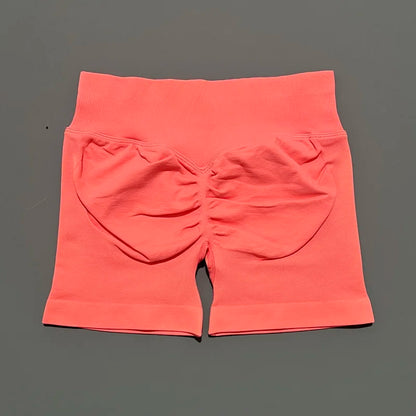 HISTELLO Pantalones cortos de yoga sin costuras de 4.5" para mujer – Pantalones cortos deportivos de talle bajo con efecto fruncido para gimnasio, fitness, correr y ropa deportiva