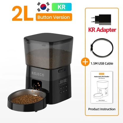 ROJECO Comedero Automático para Mascotas – Dispensador Inteligente de Comida Seca con Control por Botones para Perros y Gatos