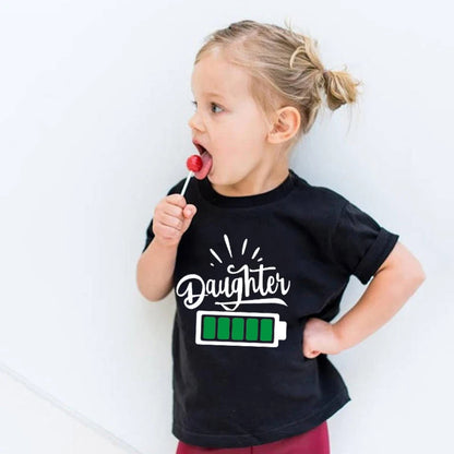Family Matching T-Shirts – Funny Battery-Themed Daddy, Mommy & Kids Tees, Matching Family Look for Baby Boys, Girls, Brothers & Sisters
