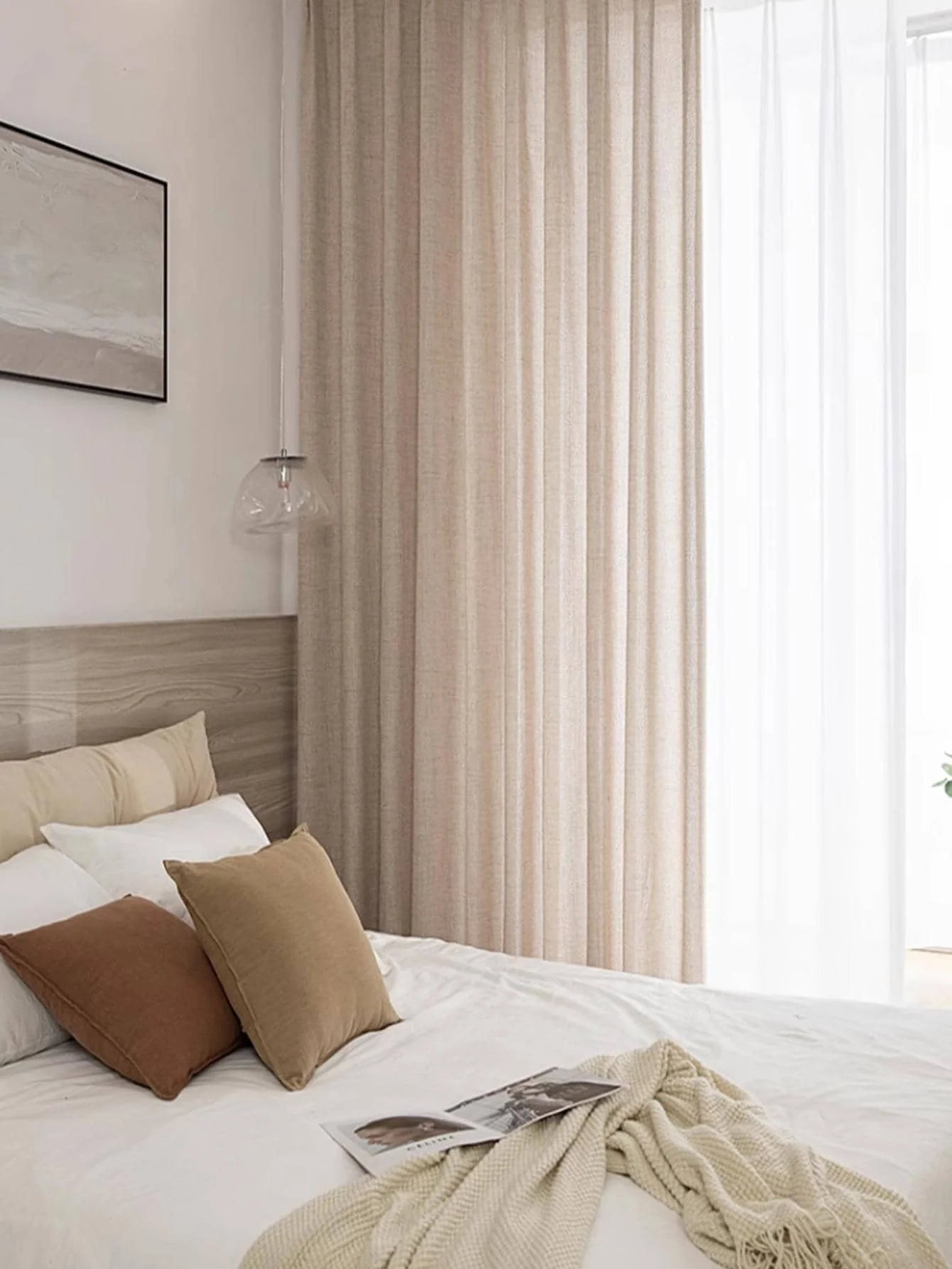 Cortinas de algodón y lino estilo japonés – Paneles de ventana semitraslúcidos para dormitorio y sala de estar