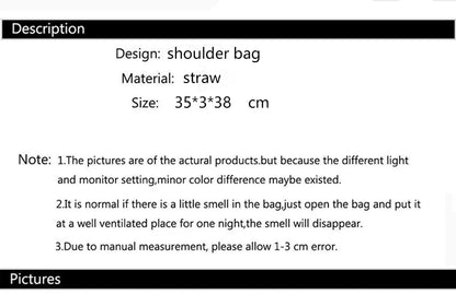 Sac à bandoulière en rotin tressé pour femmes – Grand sac cabas en paille tressée, sac de plage d'été pour femmes, sac de voyage décontracté pour les vacances, le shopping et un usage quotidien