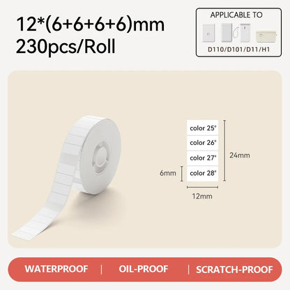 Niimbot D110 Label Maker Tape – Waterproof Self-Adhesive Sticker Paper, Compatible Label Roll for Niimbot D11/D101 Portable Printer, White Thermal Labels 12-15mm