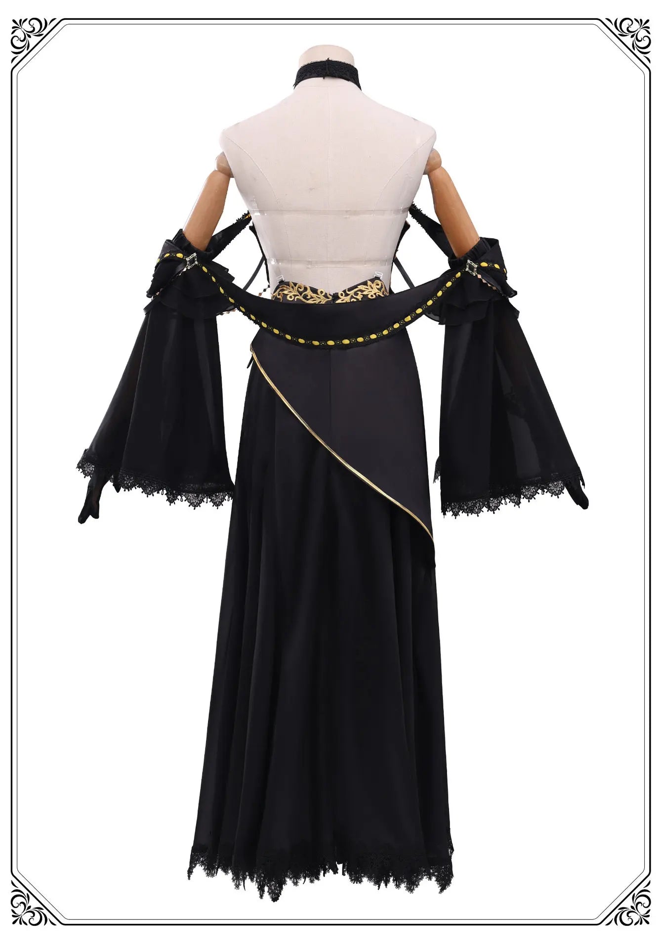 C.C. Cosplay Costume – Code Geass Black Lace Butterfly Long Dress Set with Wig (Anime Roleplay Outfit)