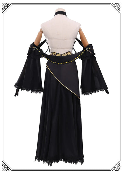C.C. Cosplay Costume – Code Geass Black Lace Butterfly Long Dress Set with Wig (Anime Roleplay Outfit)