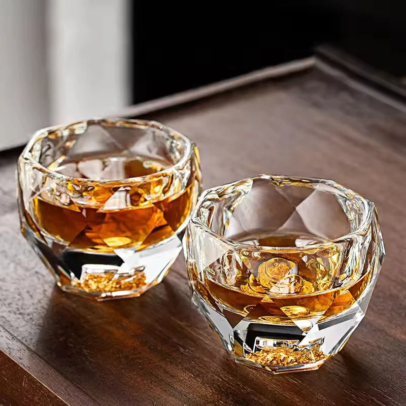 50ml Crystal Shot Glass, Diamond Faceted Double-Bottom Glass Cup, Elegant Whiskey Liquor Glass, Mini Espresso and Tea Cup, Luxury Bar Drinkware