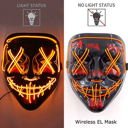 Masque LED sans fil Purge – Masque néon lumineux pour Halloween, fêtes et festivals