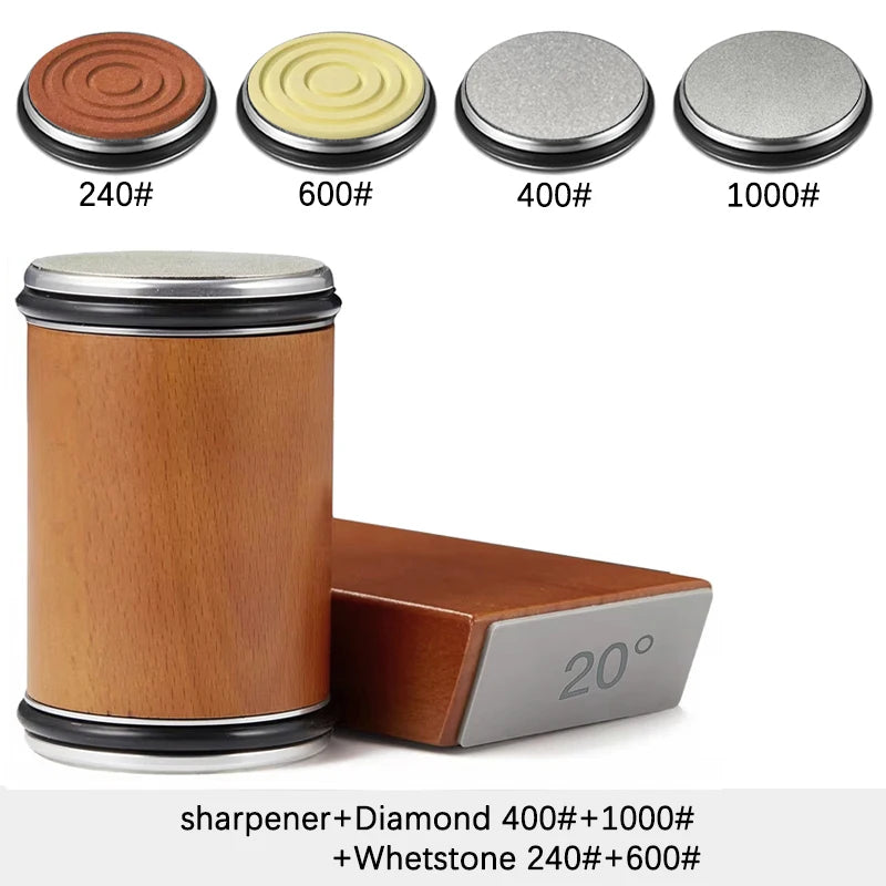 Juego de afilador de cuchillos rodante – Piedra de afilar de diamante con guía angular de 15° y 20° para cuchillos de cocina
