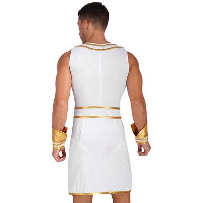 Men’s Ancient Greek & Egyptian Pharaoh Cosplay Costume – Metallic Shiny Toga Robe with Sleeves for Halloween & Roleplay