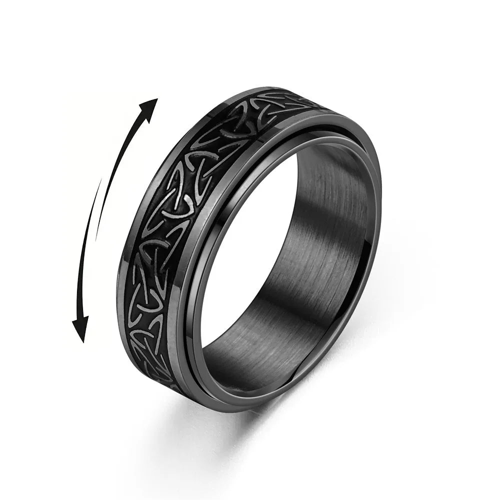 Viking Celtic Knot Rune Ring – Stainless Steel Rotating Spinner Ring for Men | Anti-Stress Anxiety Fidget Jewelry Gift