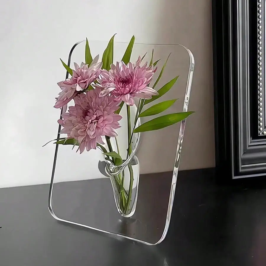 Modern Clear Acrylic Frame Flower Vase – Decorative Floral Display for Home, Desk & Bookshelf Décor