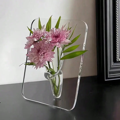 Modern Clear Acrylic Frame Flower Vase – Decorative Floral Display for Home, Desk & Bookshelf Décor