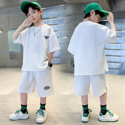 Boys 2-Piece Summer Sports Outfit Short Sleeve T-Shirt & Pants Set for Kids 4–14 Years