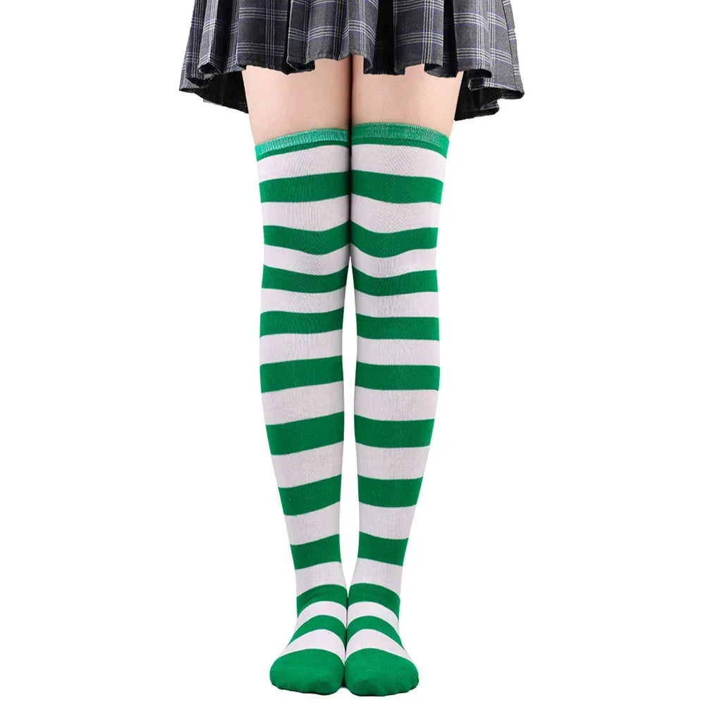 Thigh High Socks Women Over Knee Striped Polka Dot Stockings Black White Pink Lolita Cosplay Harajuku Y2K Kawaii