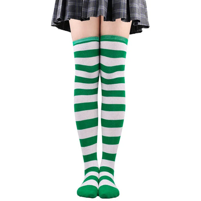 Thigh High Socks Women Over Knee Striped Polka Dot Stockings Black White Pink Lolita Cosplay Harajuku Y2K Kawaii