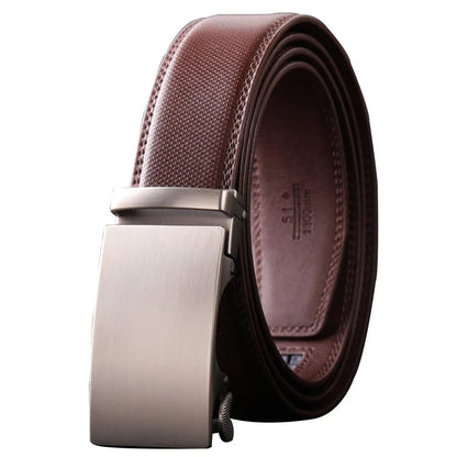 Plyesxale Men's Brown Leather Belt 2026 – Automatic Buckle Vintage Belt for Jeans, Luxury-Style Casual Waist Strap, Ceinture Homme B9