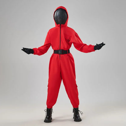 Hot Halloween Anime Cosplay Costume – Red Sportswear Squid Game Inspired Set with Mask & Accessories for Party Performance & Holiday Gift