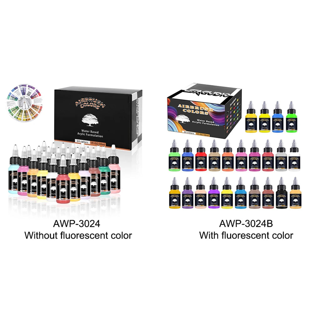 Airbrush Paint Set – 12/24 Colors Water-Based Acrylic Spray Paint (30ml) for DIY Nails, Model & Art Painting Kit