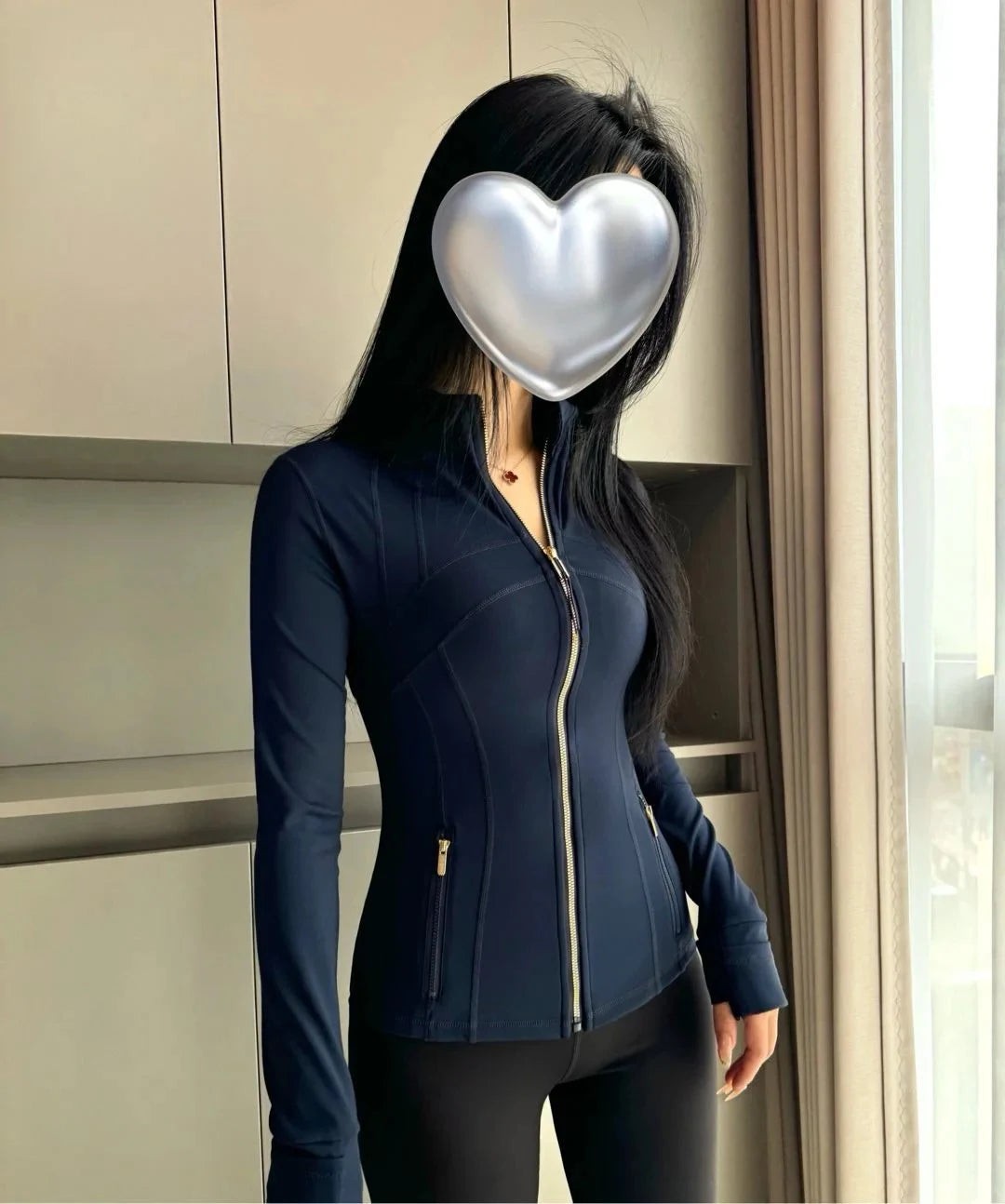 Chaqueta de yoga de mujer ajustada con cremallera – Top deportivo de cuello alto de secado rápido para gimnasio, running y fitness