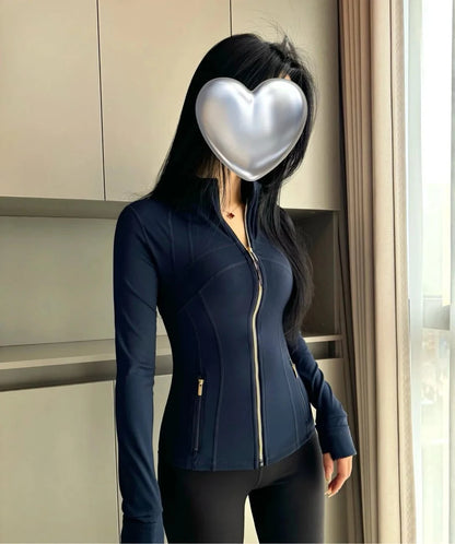 Chaqueta de yoga de mujer ajustada con cremallera – Top deportivo de cuello alto de secado rápido para gimnasio, running y fitness
