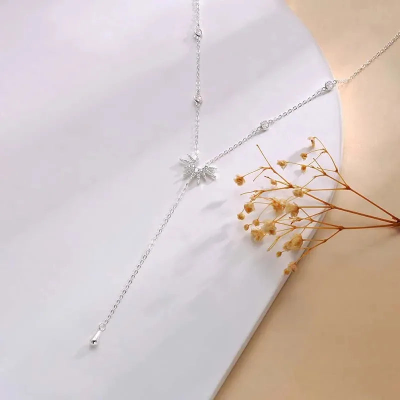 Collar con colgante de borla en Y de circonita cúbica de acero inoxidable – Gargantilla larga elegante para mujeres y niñas | Regalo de joyería de moda