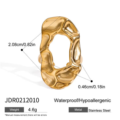 Bague creuse ajustable plaquée or 18 carats - Bague de mode minimaliste en acier inoxydable pour femme