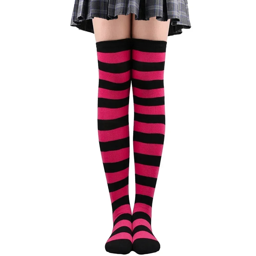 Thigh High Socks Women Over Knee Striped Polka Dot Stockings Black White Pink Lolita Cosplay Harajuku Y2K Kawaii